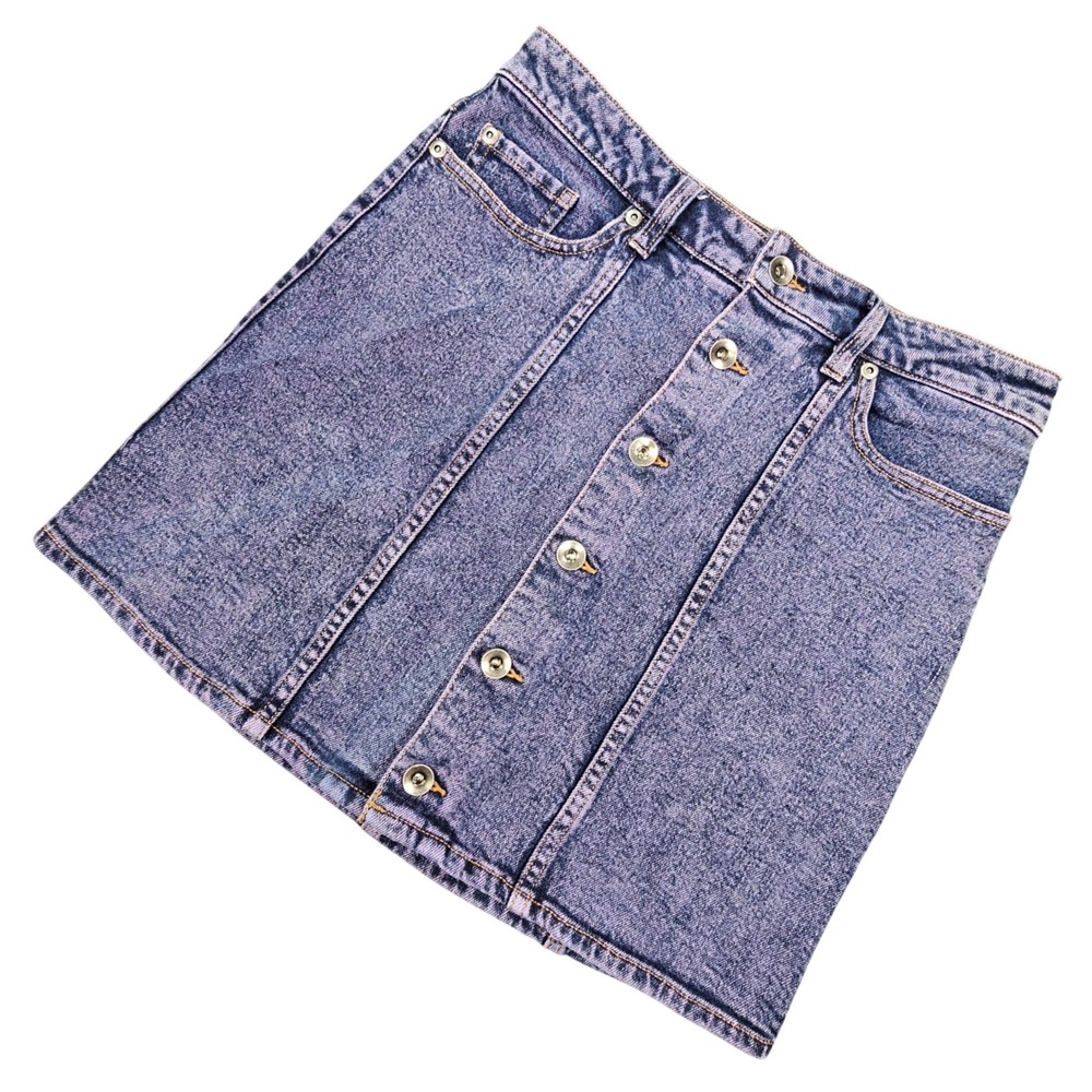 Hot Topic Purple Acid Wash Denim Mini Skirt Button Front Size‎ Medium Alt Grunge
